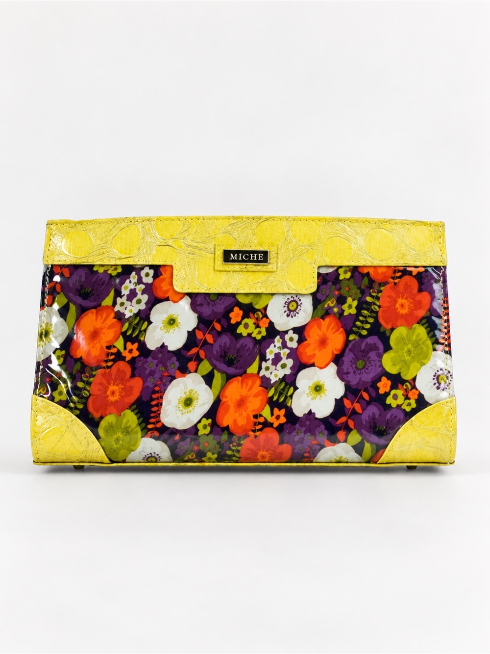 Miche Sabrina Handbag Shell Floral Print and Yellow Faux Leather Trim